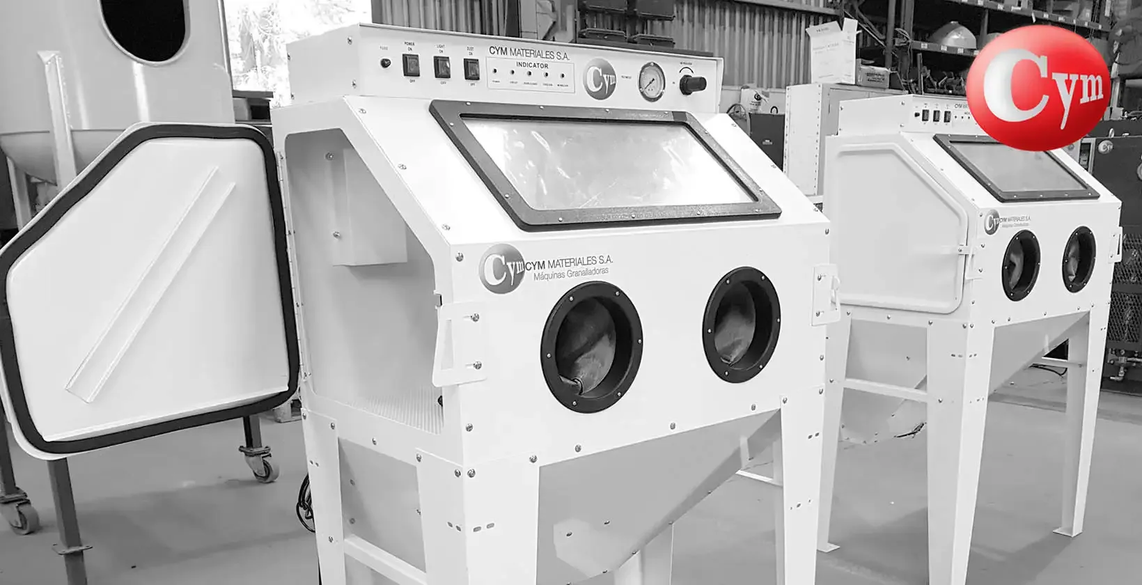 Gabinetes de granallado CYM CY48S por succión — línea liviana — sistema todo en uno compacto — CYM Materiales Argentina