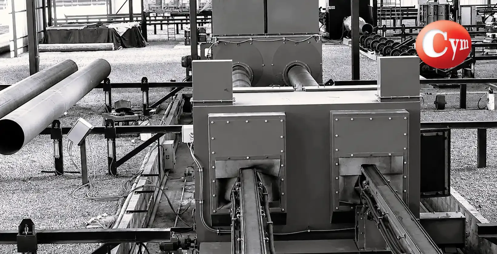 Granallado interno tubos turbina CYM Materiales instalación exterior cabina transportador 2 tubos simultáneos modular
