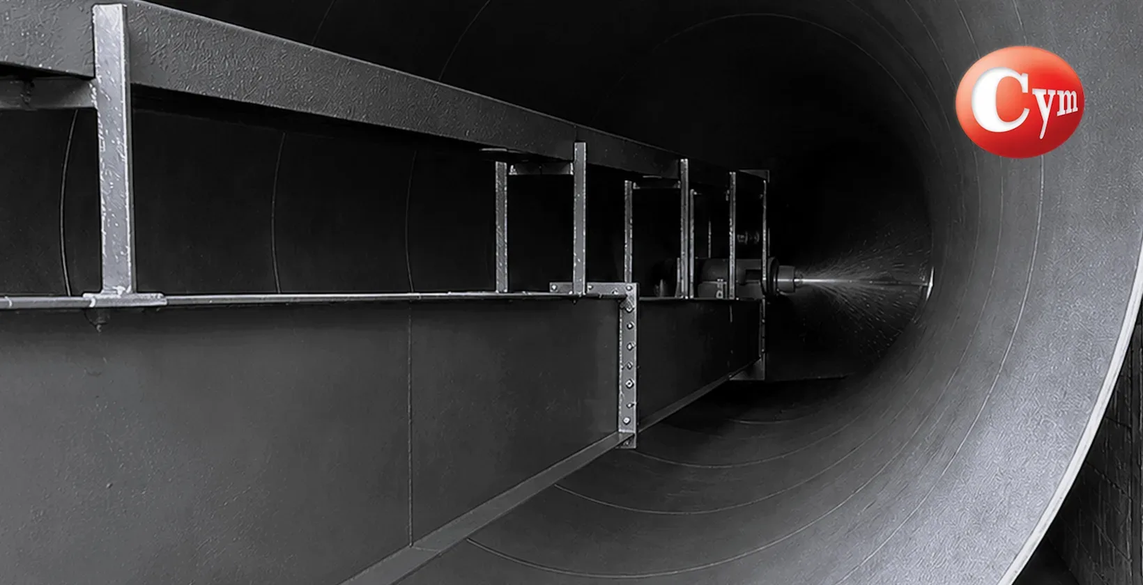 Vista interior tubo granallado interno turbina centrífuga CYM Materiales lanza cinta abrasivo gasoductos acueductos