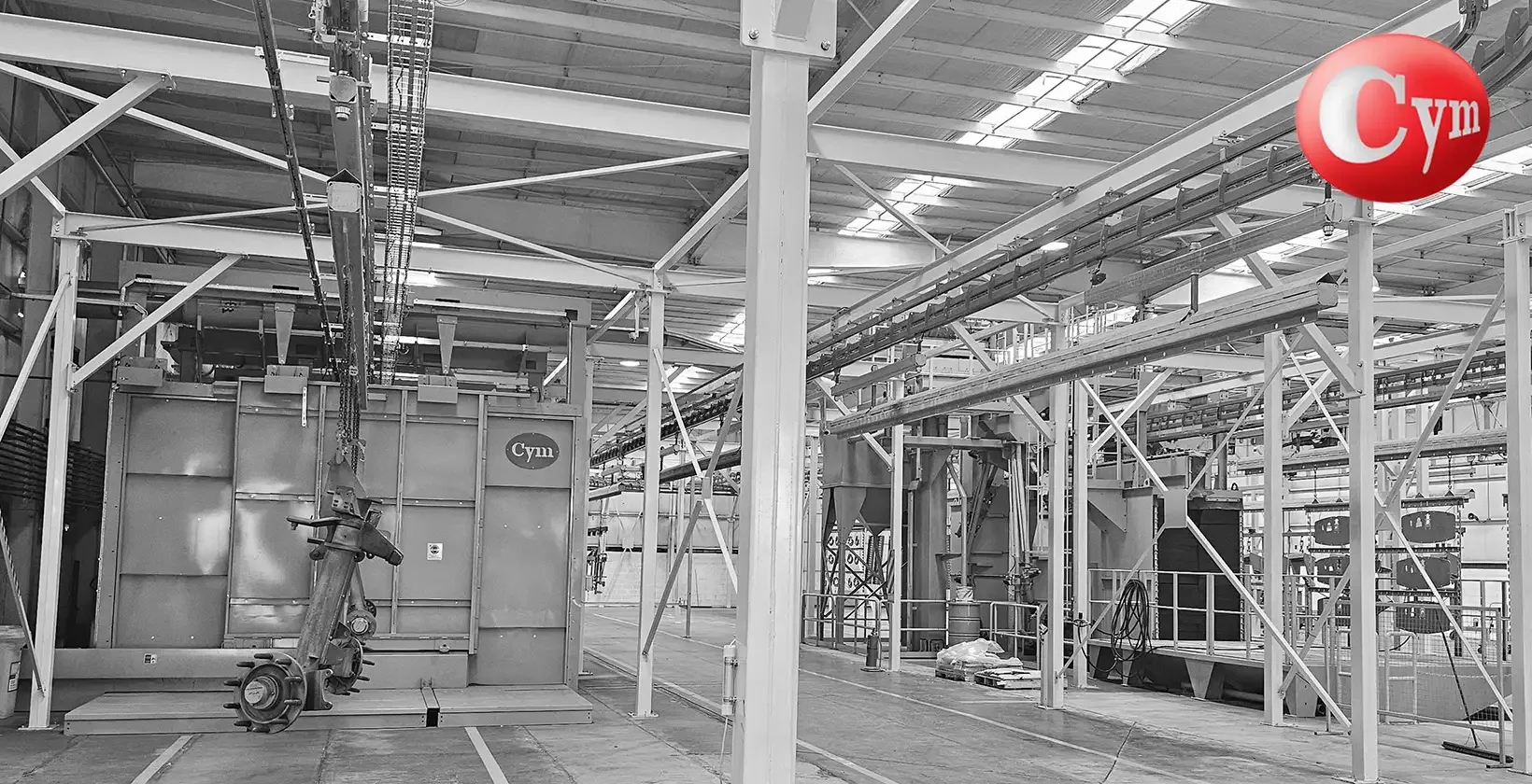 Línea granallado pintura PLA Argentina — cuarto manual CYM Materiales y granalladora automática EST-TUN 13.23